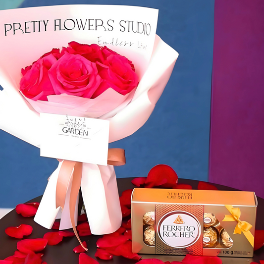 Arreglo de Rosas  + Caja de Ferrero Rocher para San Valentín por $25 en Garden Studio